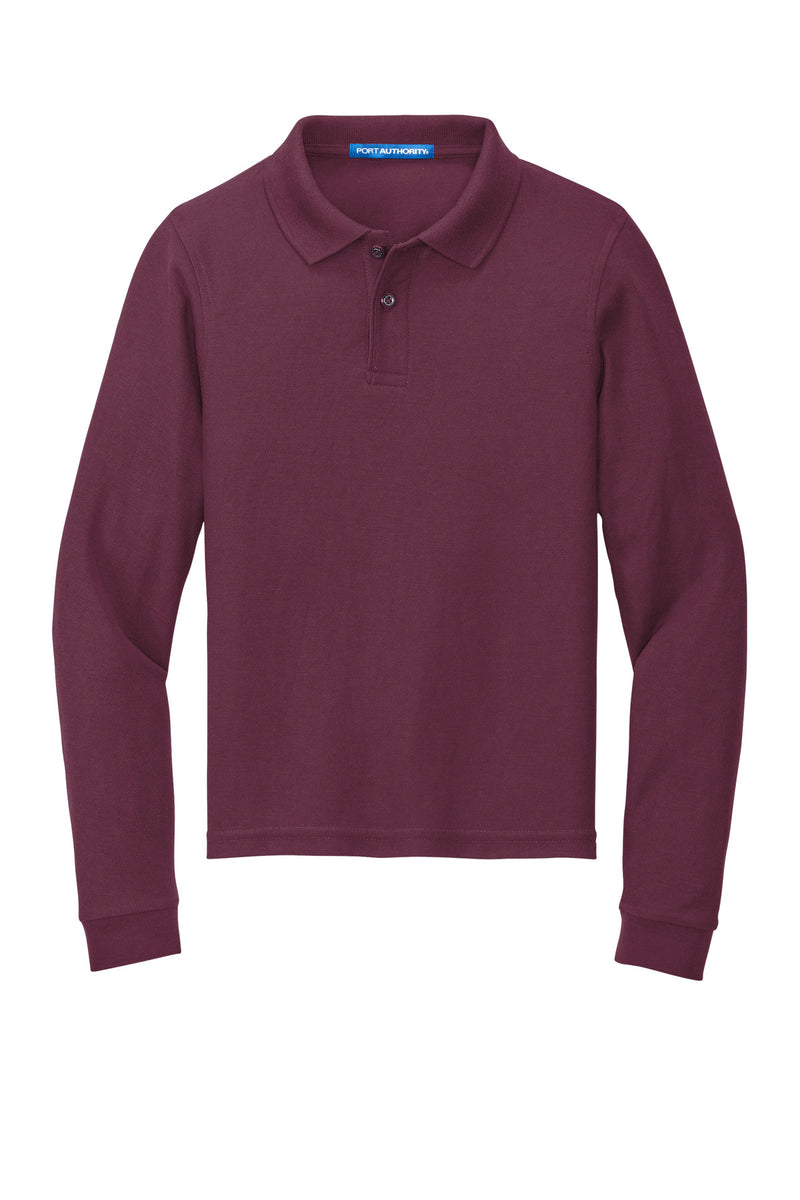 Port Authority Youth Long Sleeve Silk Touch Polo - Burgundy