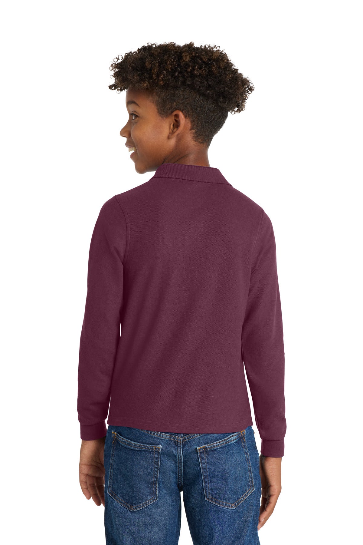 Port Authority Youth Long Sleeve Silk Touch Polo - Burgundy