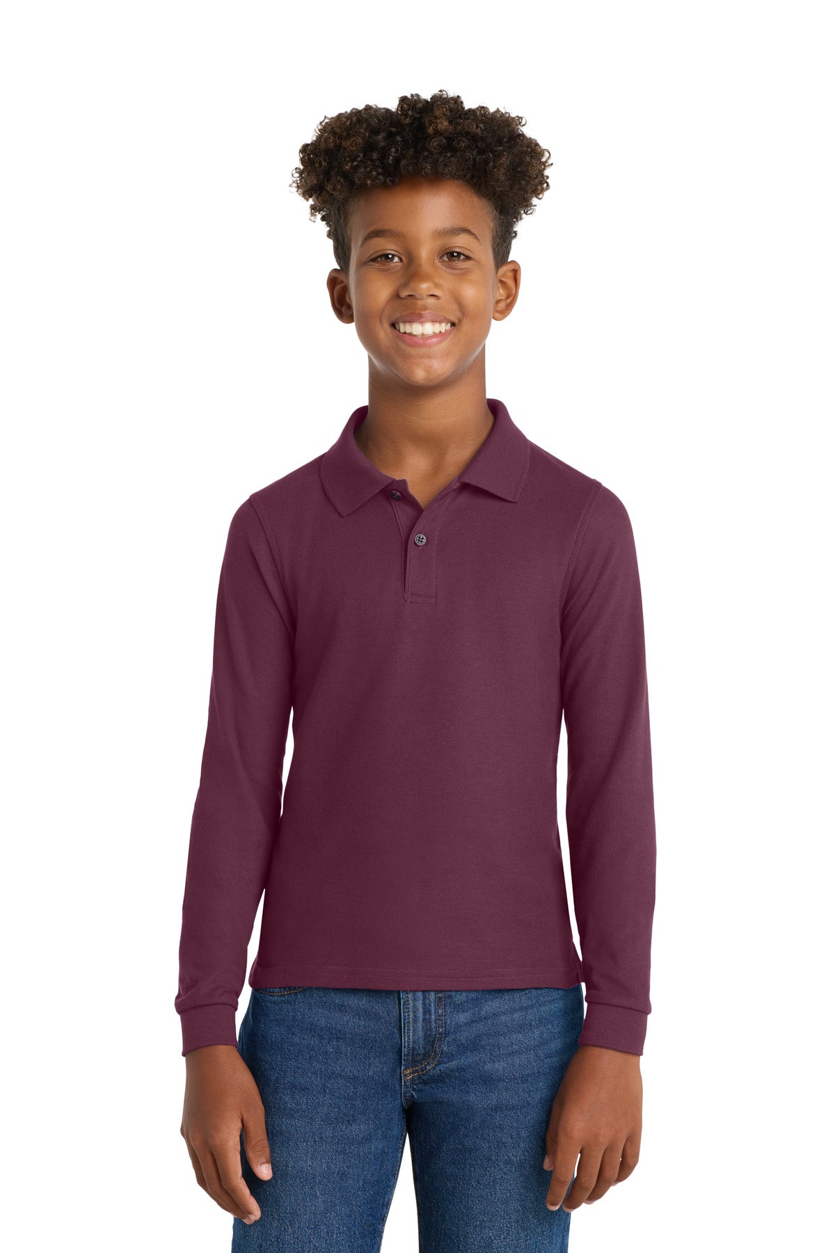 Port Authority Youth Long Sleeve Silk Touch Polo - Burgundy