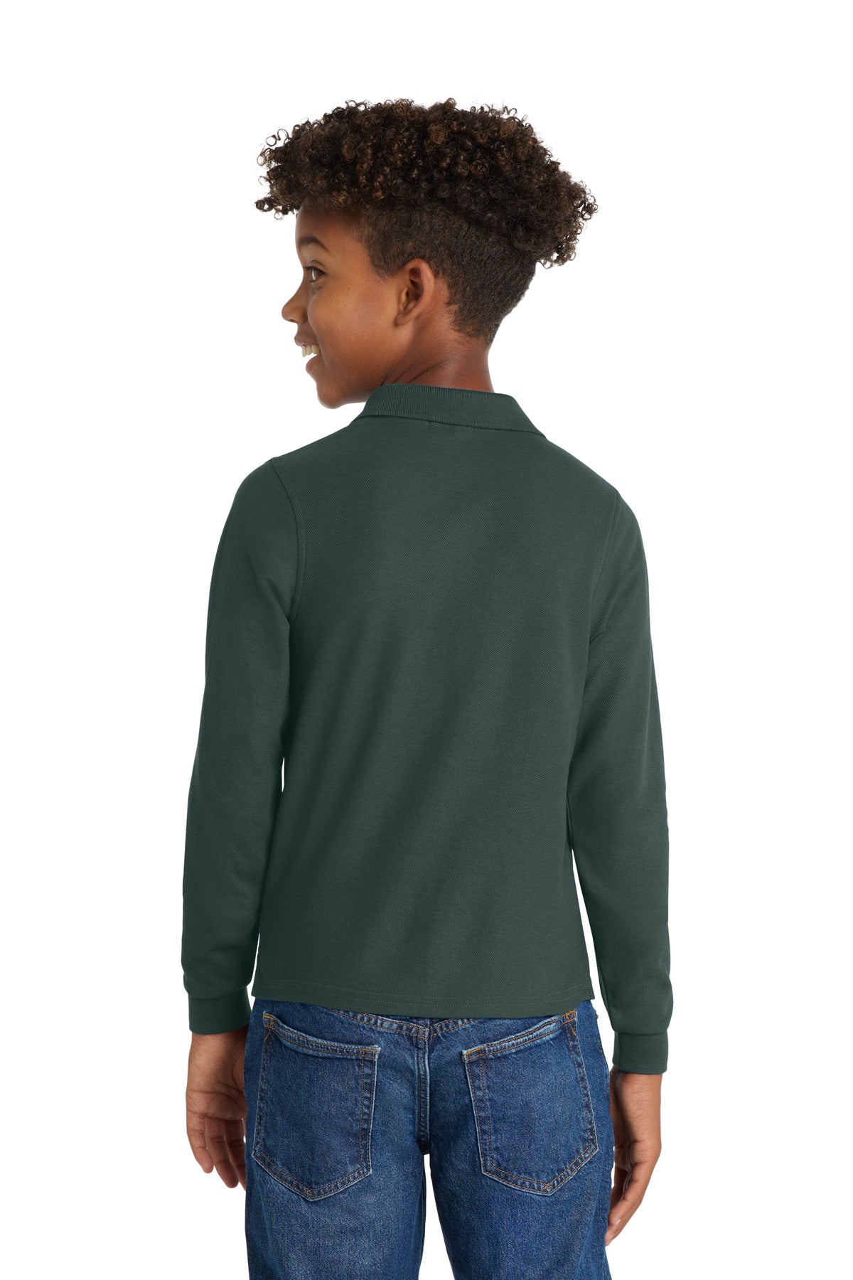 Port Authority Youth Long Sleeve Silk Touch Polo - Dark Green