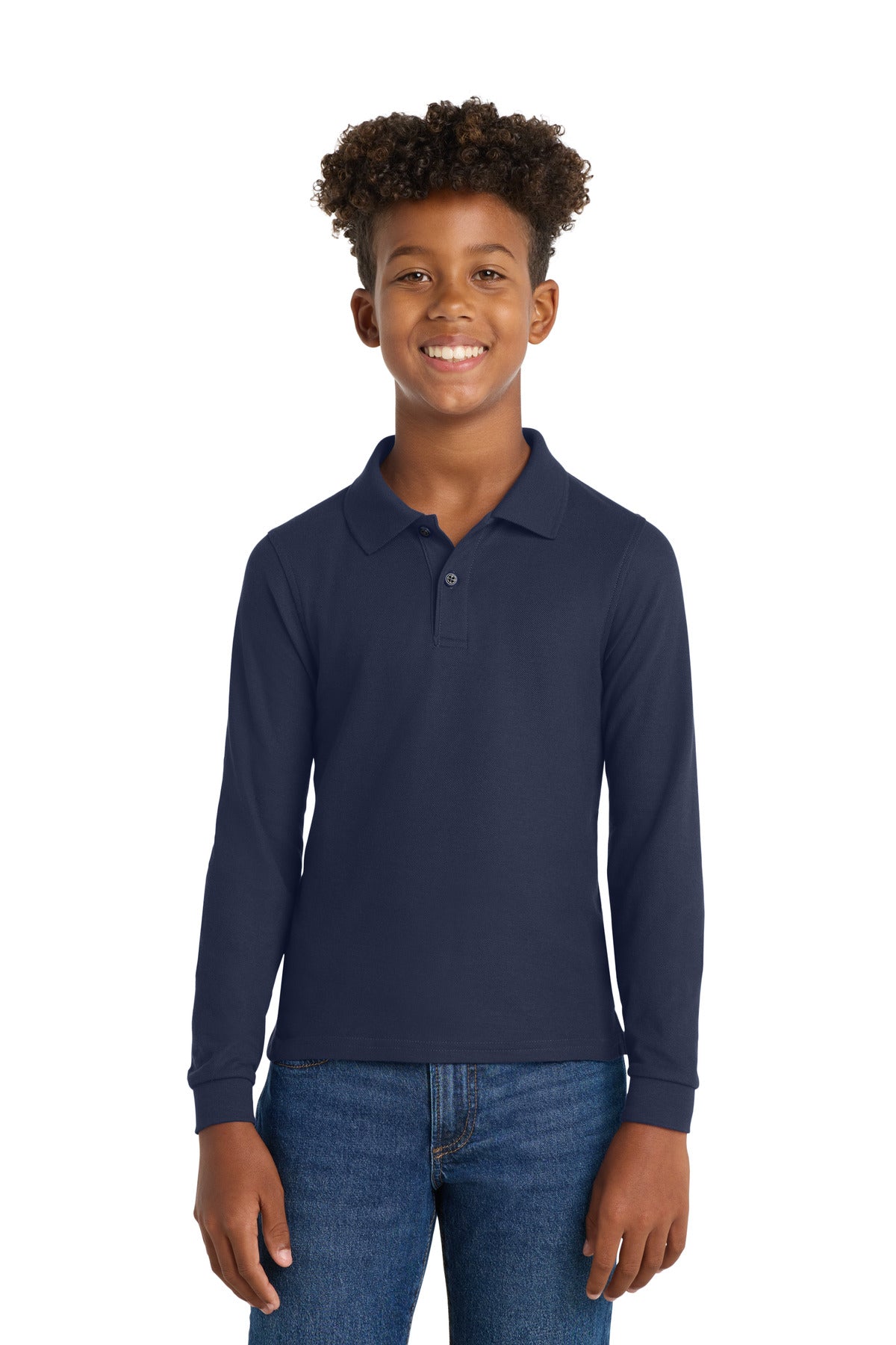 Port Authority Youth Long Sleeve Silk Touch Polo - Navy