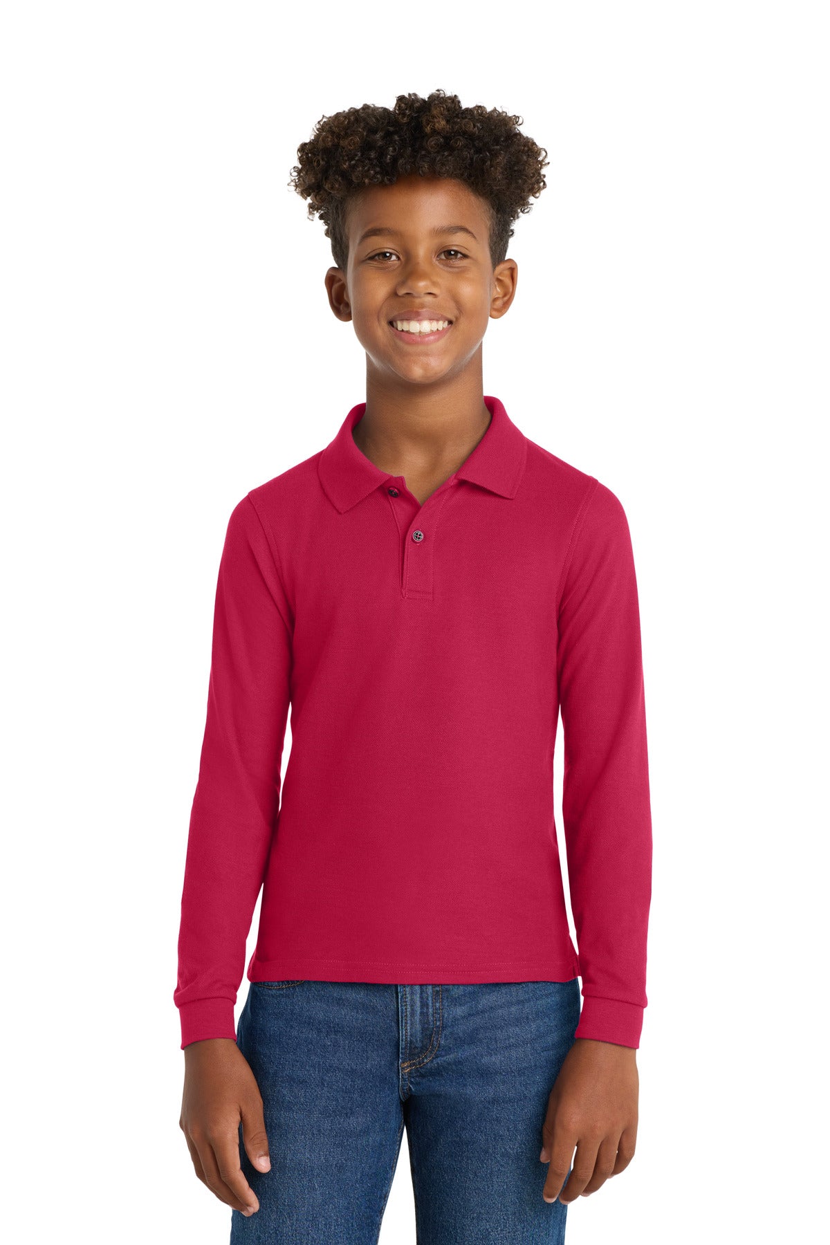 Port Authority Youth Long Sleeve Silk Touch Polo - Red