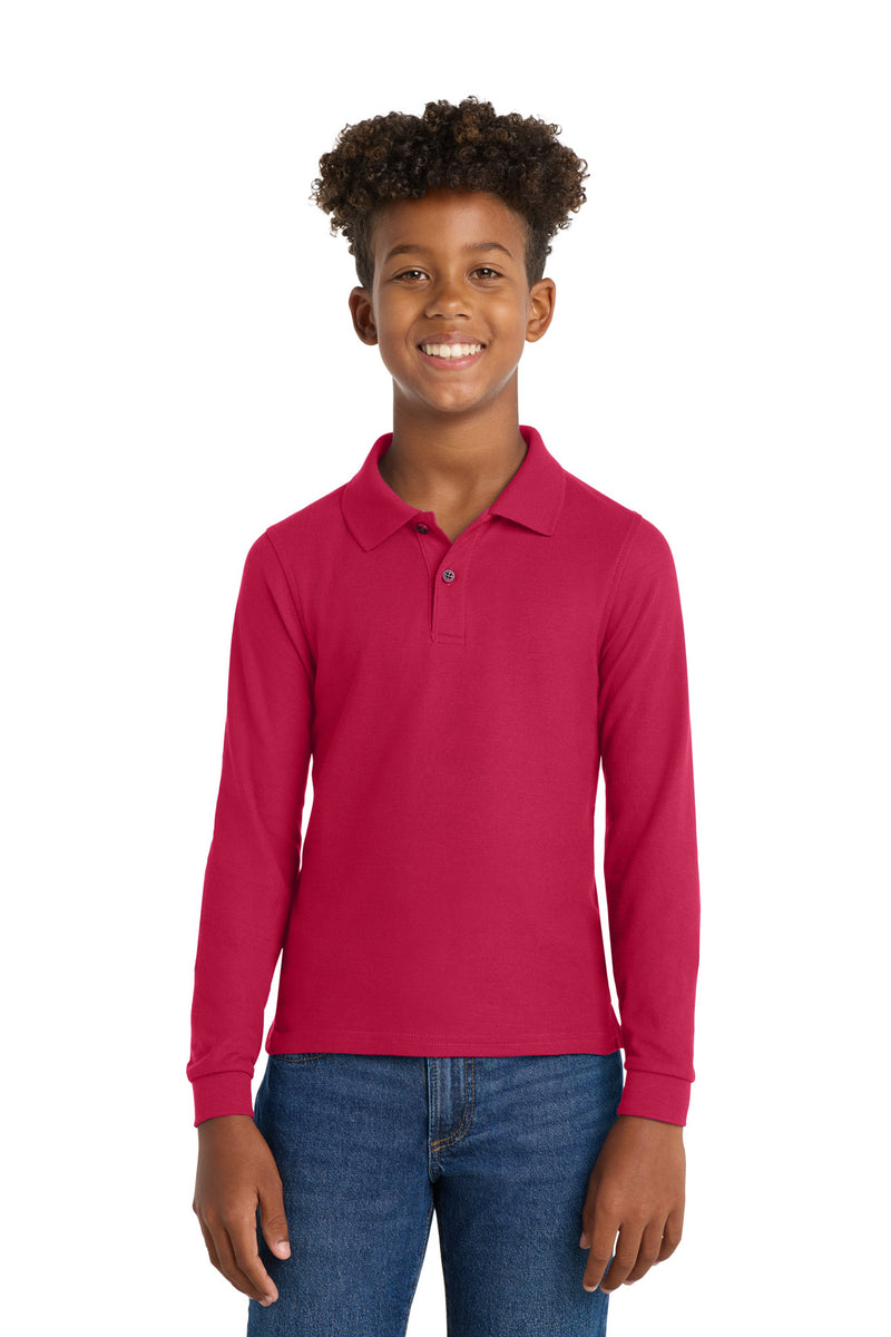 Port Authority Youth Long Sleeve Silk Touch Polo - Red
