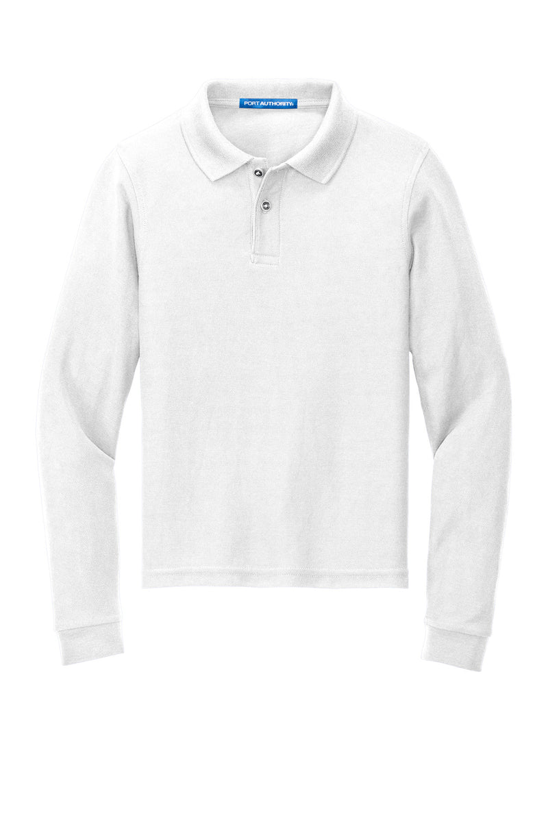 Port Authority Youth Long Sleeve Silk Touch Polo - White
