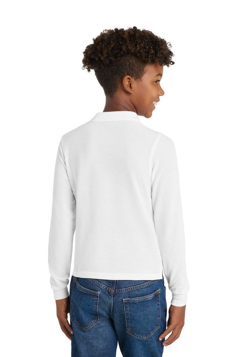 Port Authority Youth Long Sleeve Silk Touch Polo - White