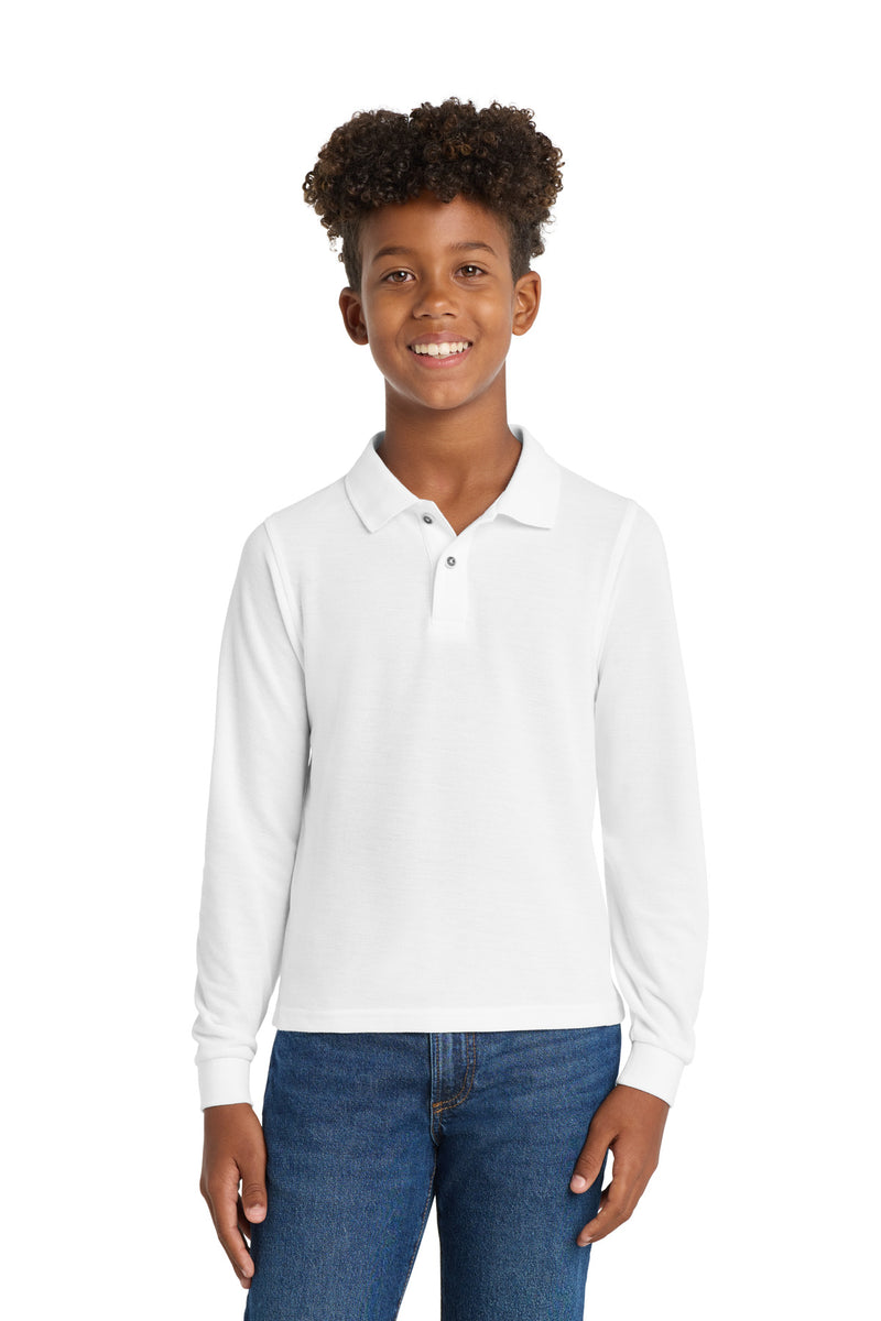Port Authority Youth Long Sleeve Silk Touch Polo - White