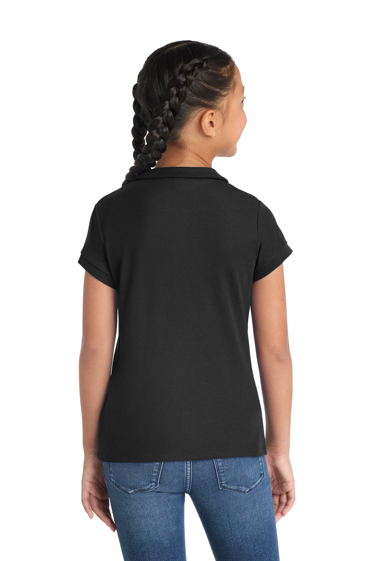Port Authority Girls Silk Touch Peter Pan Collar Polo - Black