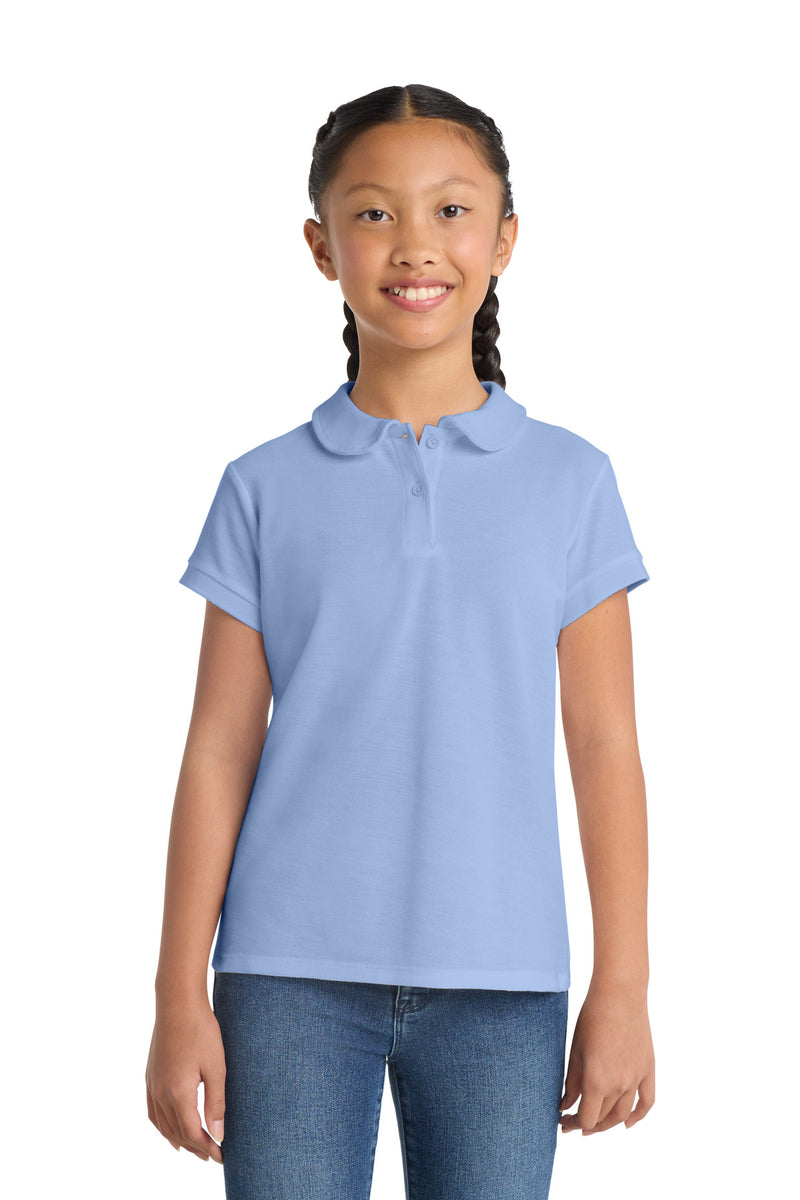Port Authority Girls Silk Touch Peter Pan Collar Polo - Light Blue