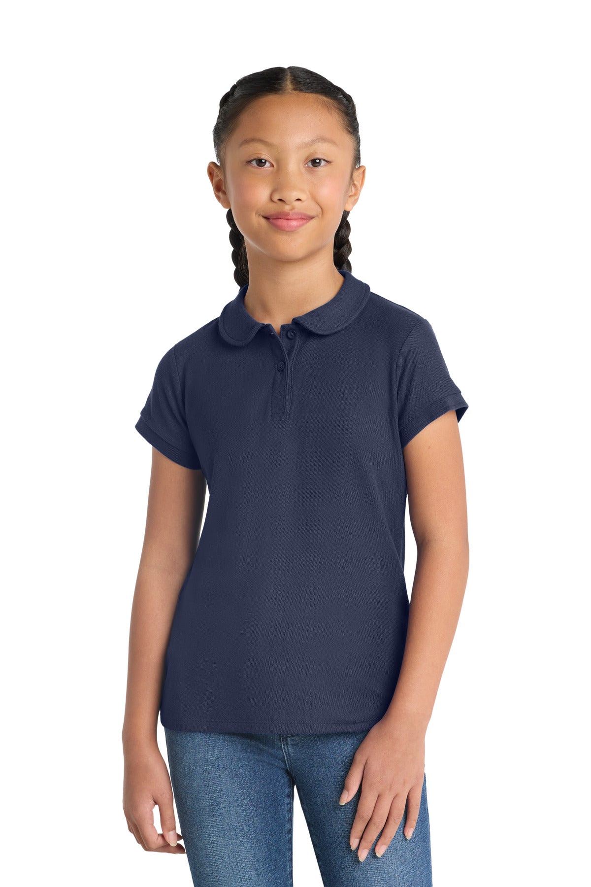 Port Authority Girls Silk Touch Peter Pan Collar Polo - Navy