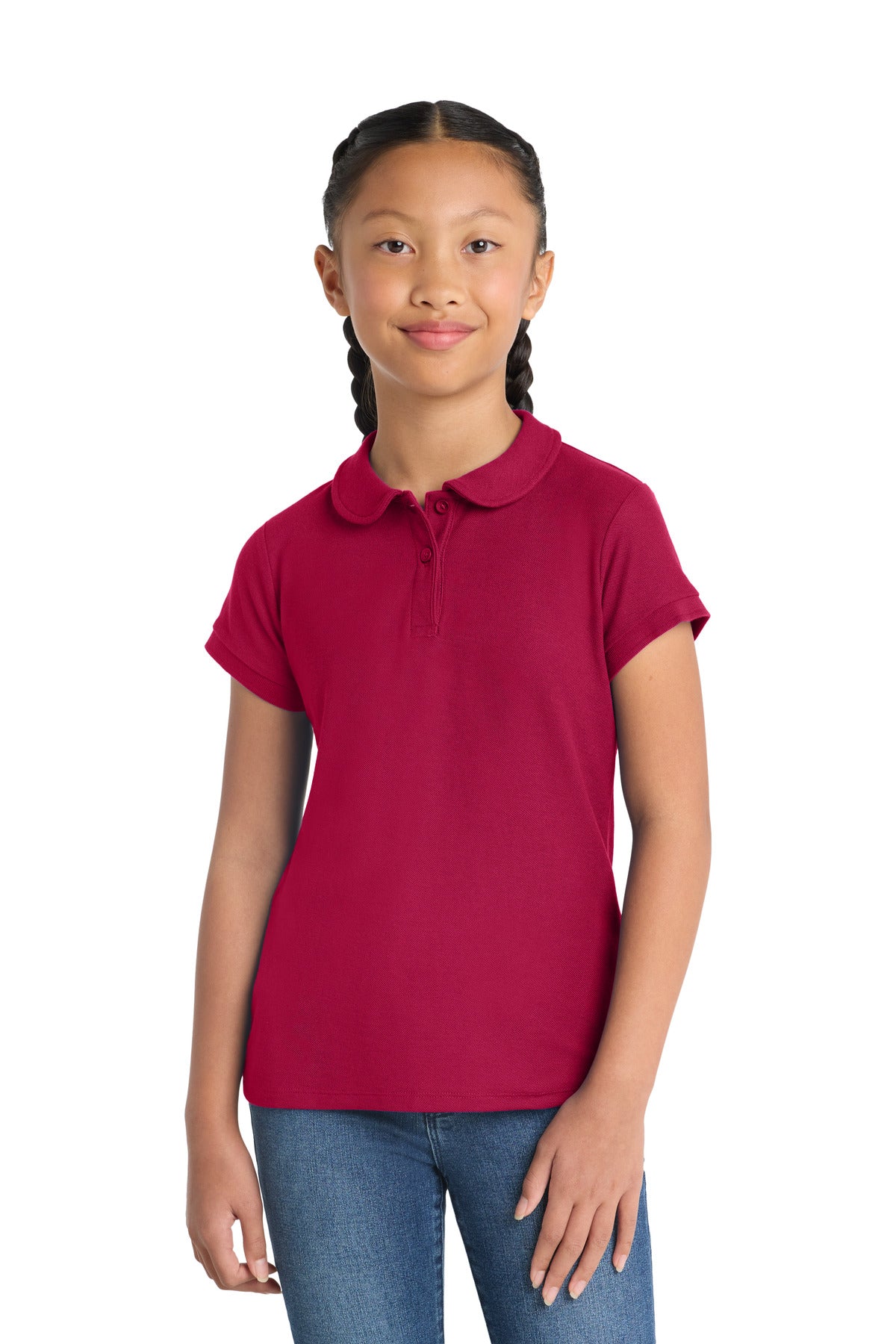 Port Authority Girls Silk Touch Peter Pan Collar Polo - Red