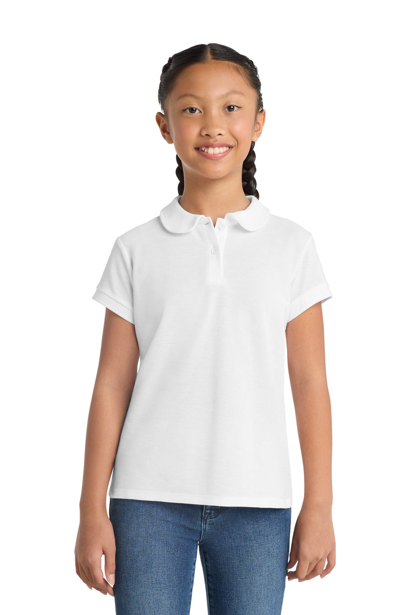 Port Authority Girls Silk Touch Peter Pan Collar Polo - White