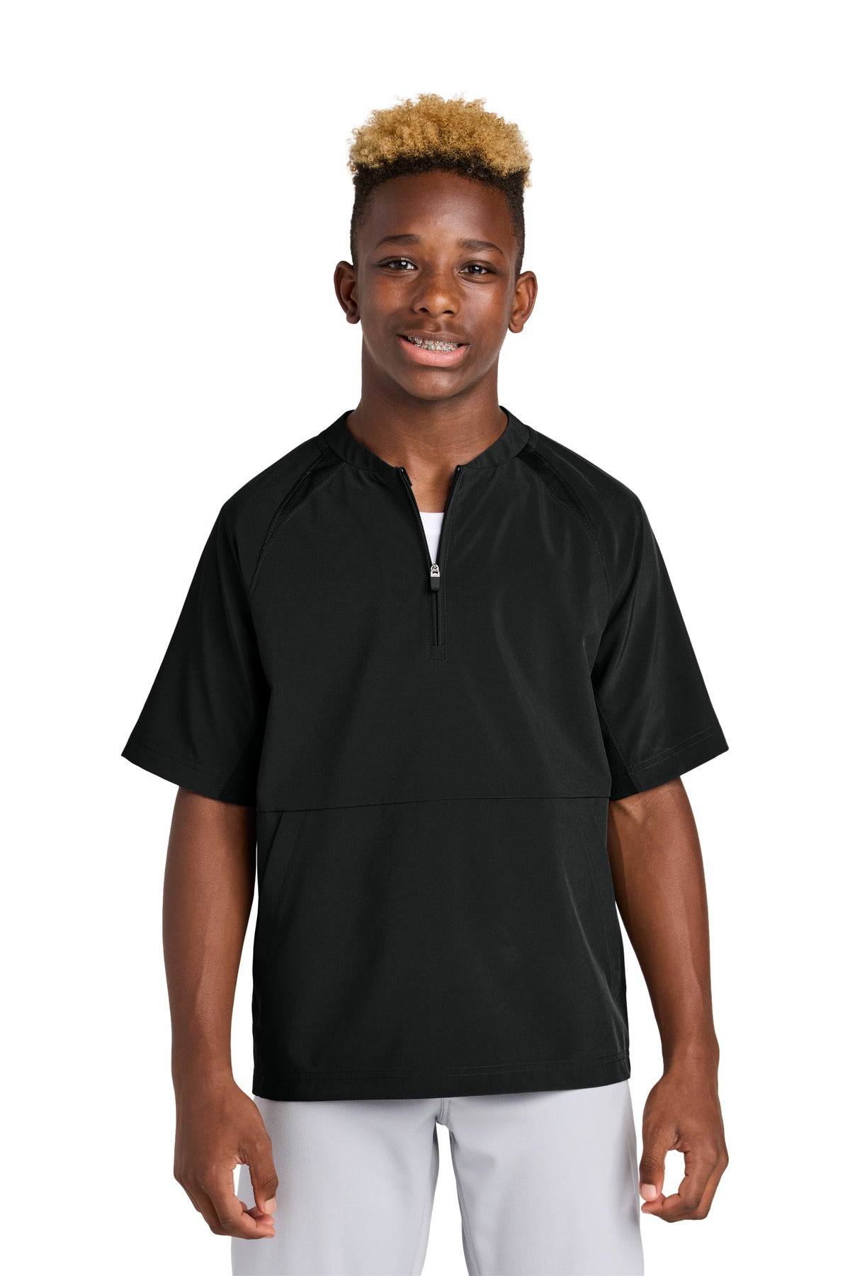 Sport-Tek Youth Repeat 1/2-Zip Short Sleeve Jacket - Black