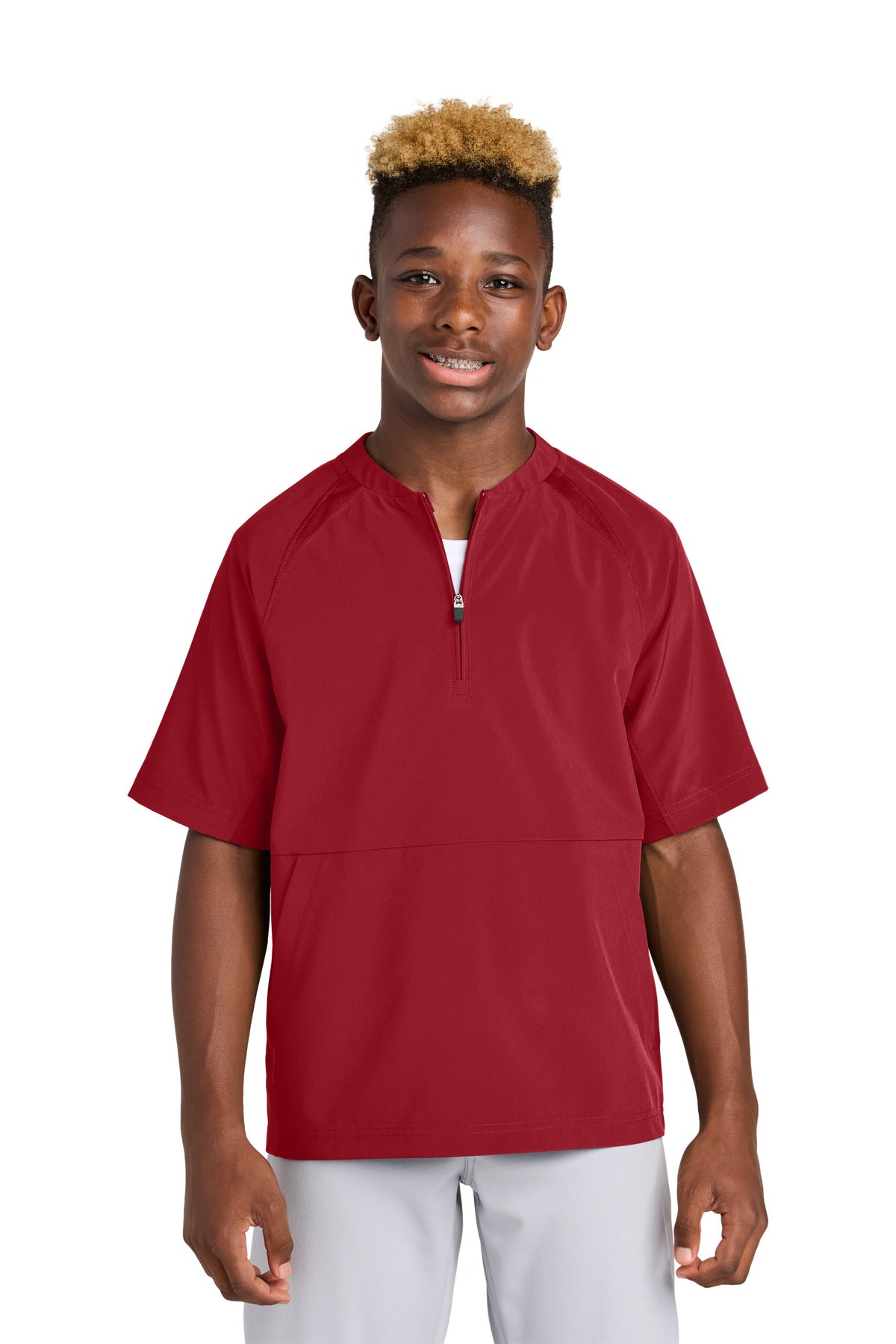 Sport-Tek Youth Repeat 1/2-Zip Short Sleeve Jacket - Deep Red