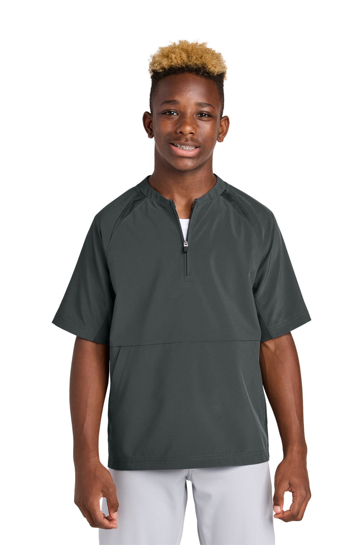 Sport-Tek Youth Repeat 1/2-Zip Short Sleeve Jacket - Iron Grey
