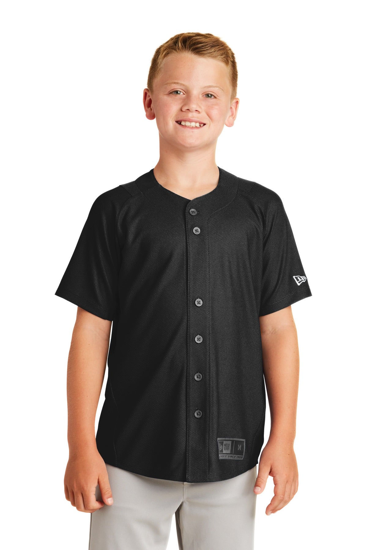 New Era  Youth Diamond Era Full-Button Jersey - Black