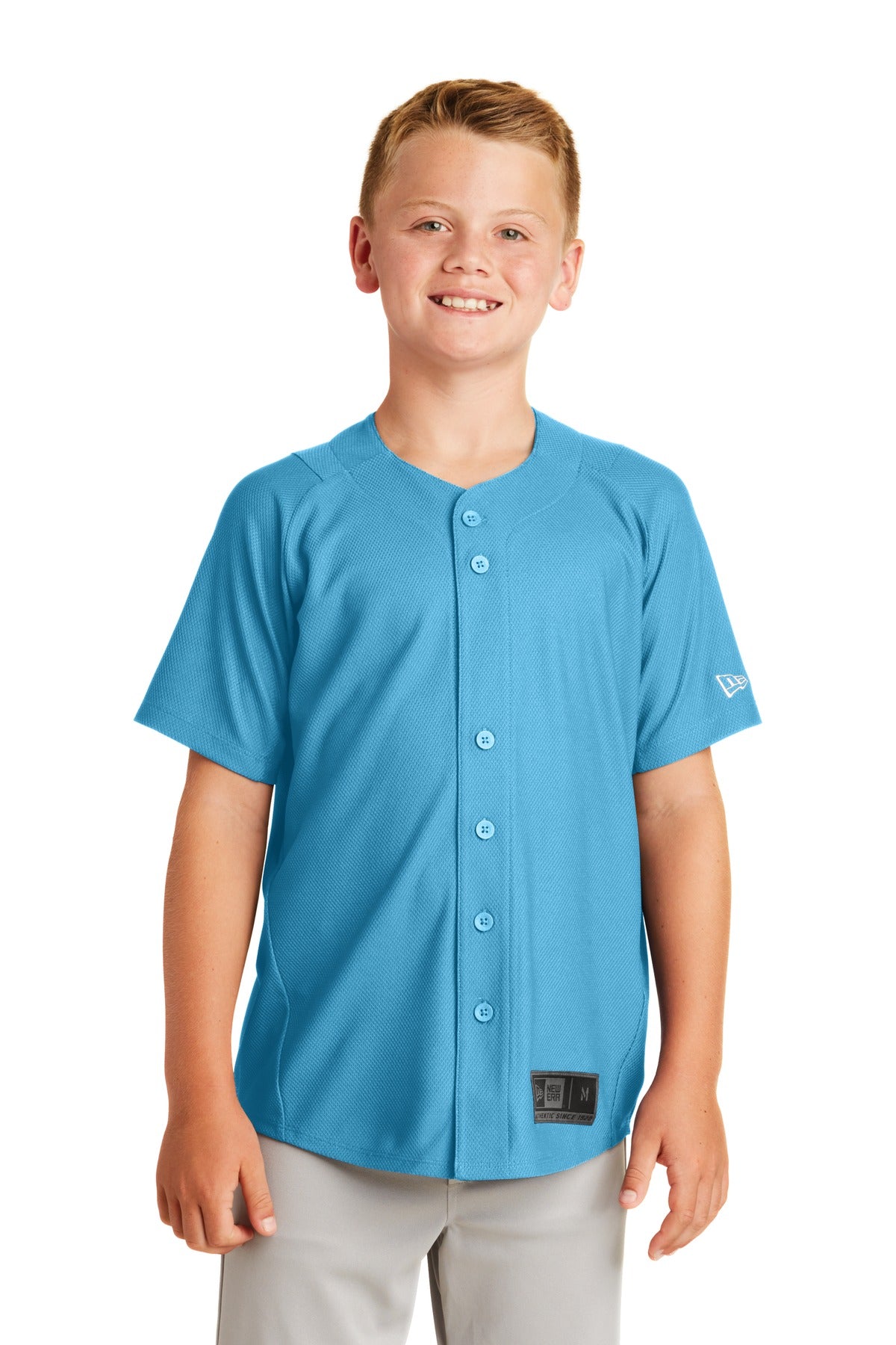 New Era  Youth Diamond Era Full-Button Jersey - Sky Blue