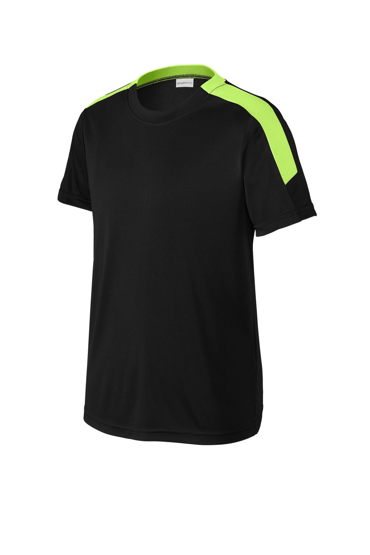 Sport-Tek Youth Competitor United Crew - Black/ Lime Shock