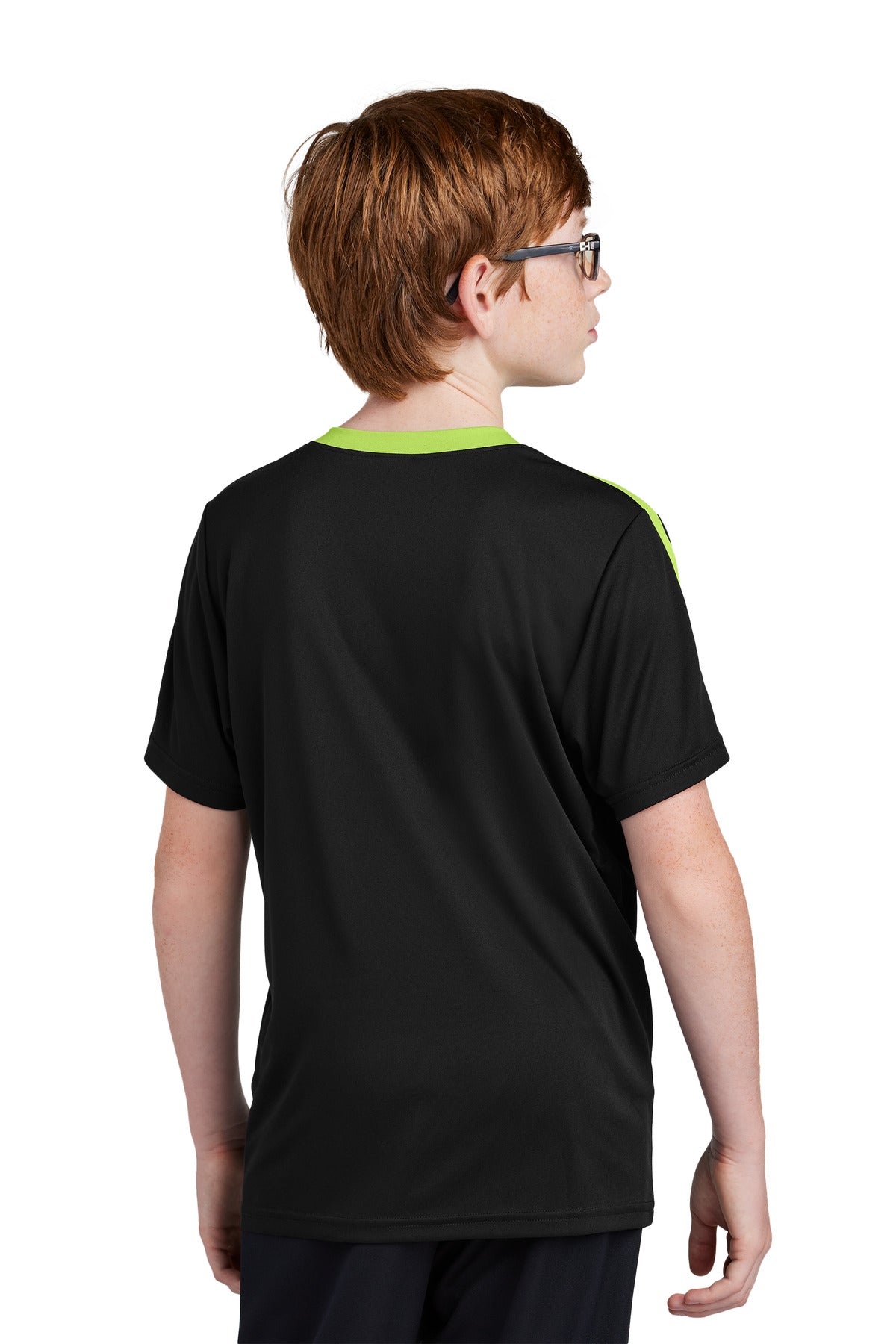 Sport-Tek Youth Competitor United Crew - Black/ Lime Shock