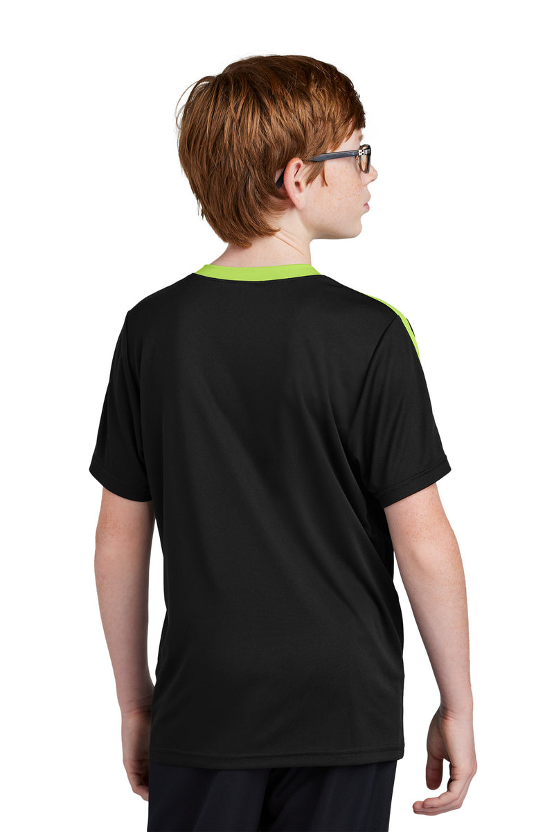 Sport-Tek Youth Competitor United Crew - Black/ Lime Shock