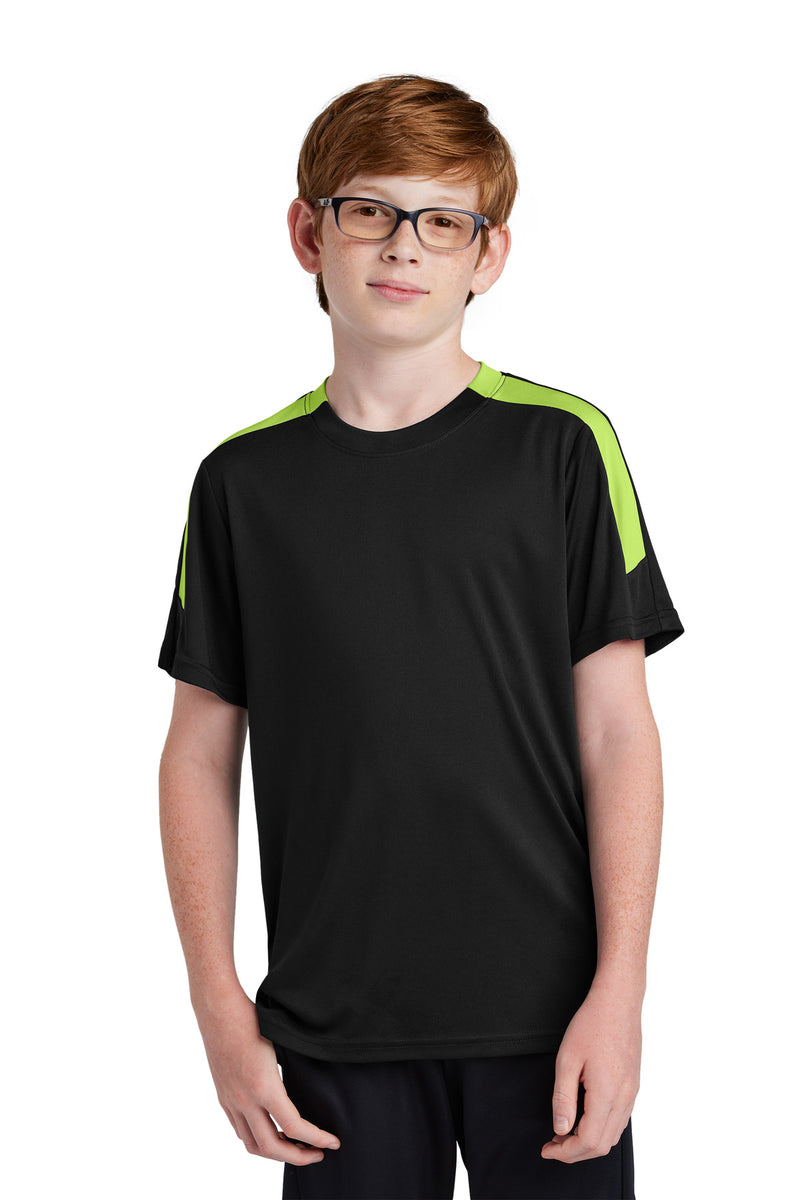 Sport-Tek Youth Competitor United Crew - Black/ Lime Shock