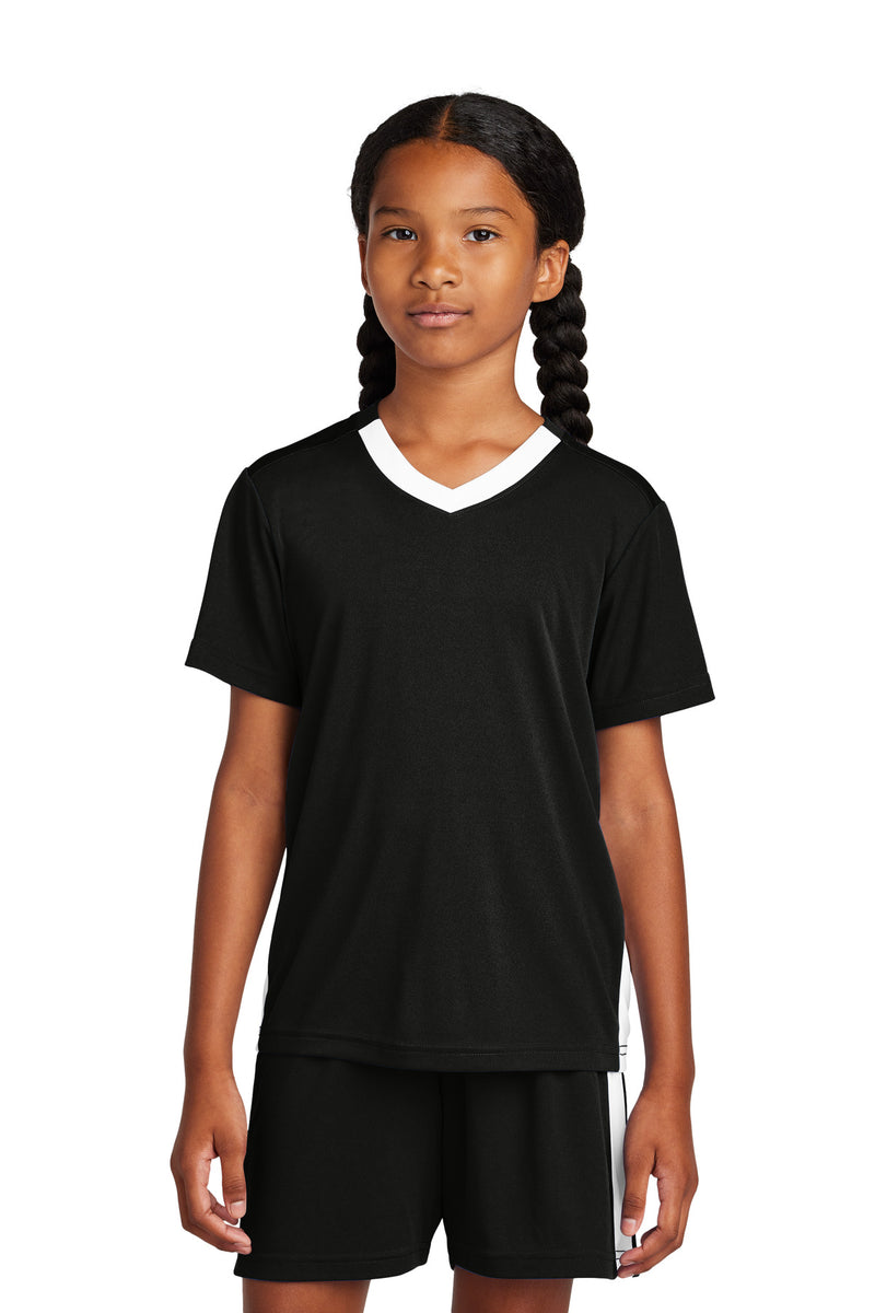 Sport-Tek Youth Competitor United V-Neck - Black/ White