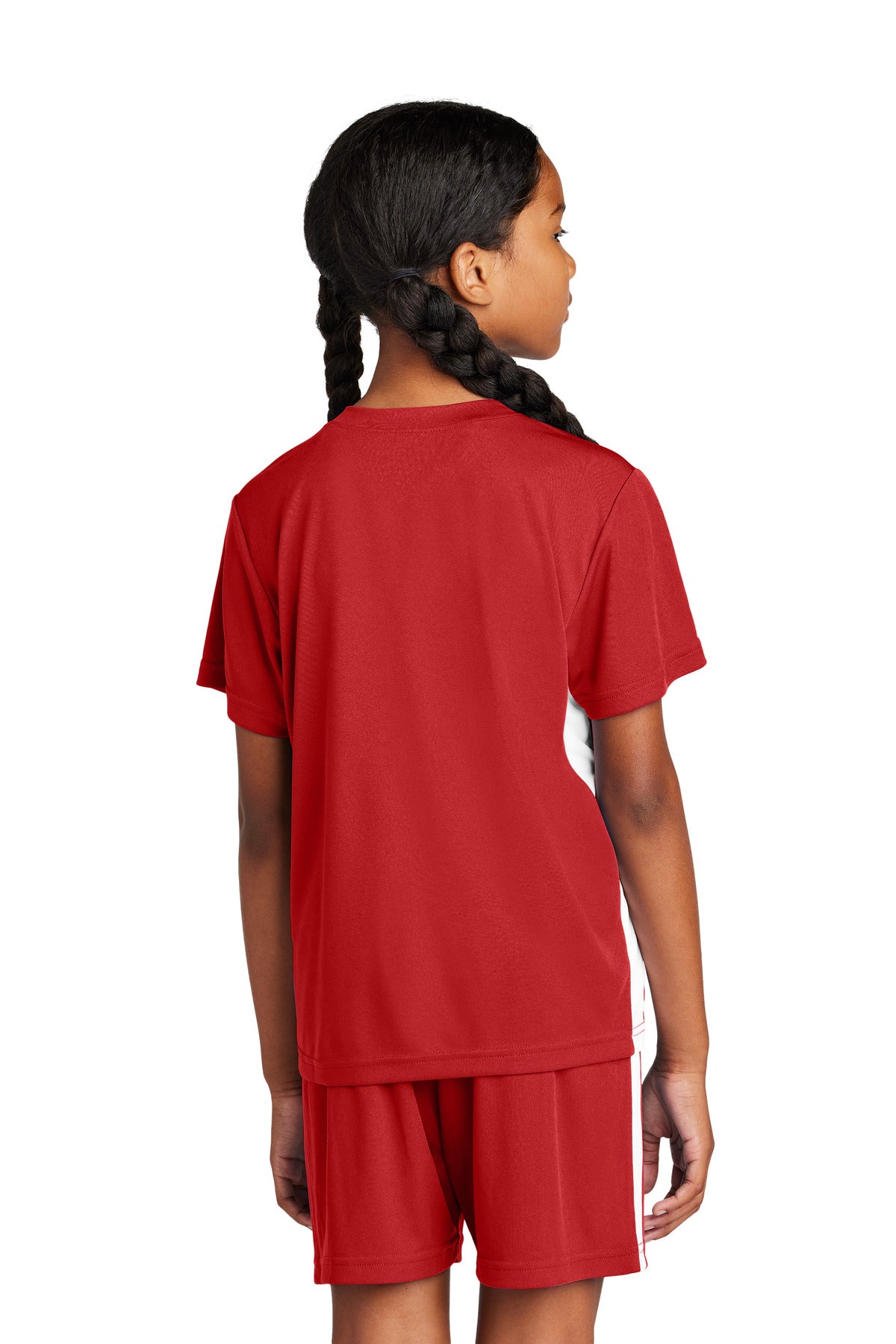 Sport-Tek Youth Competitor United V-Neck - Deep Red/ White