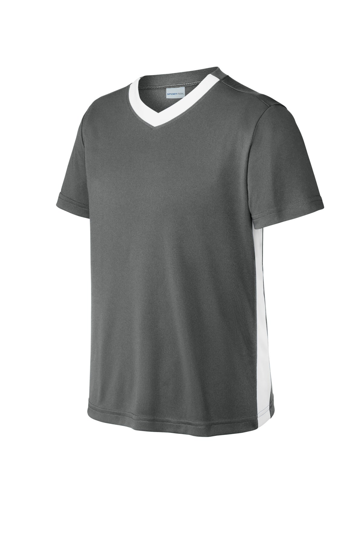 Sport-Tek Youth Competitor United V-Neck - Iron Grey/ White
