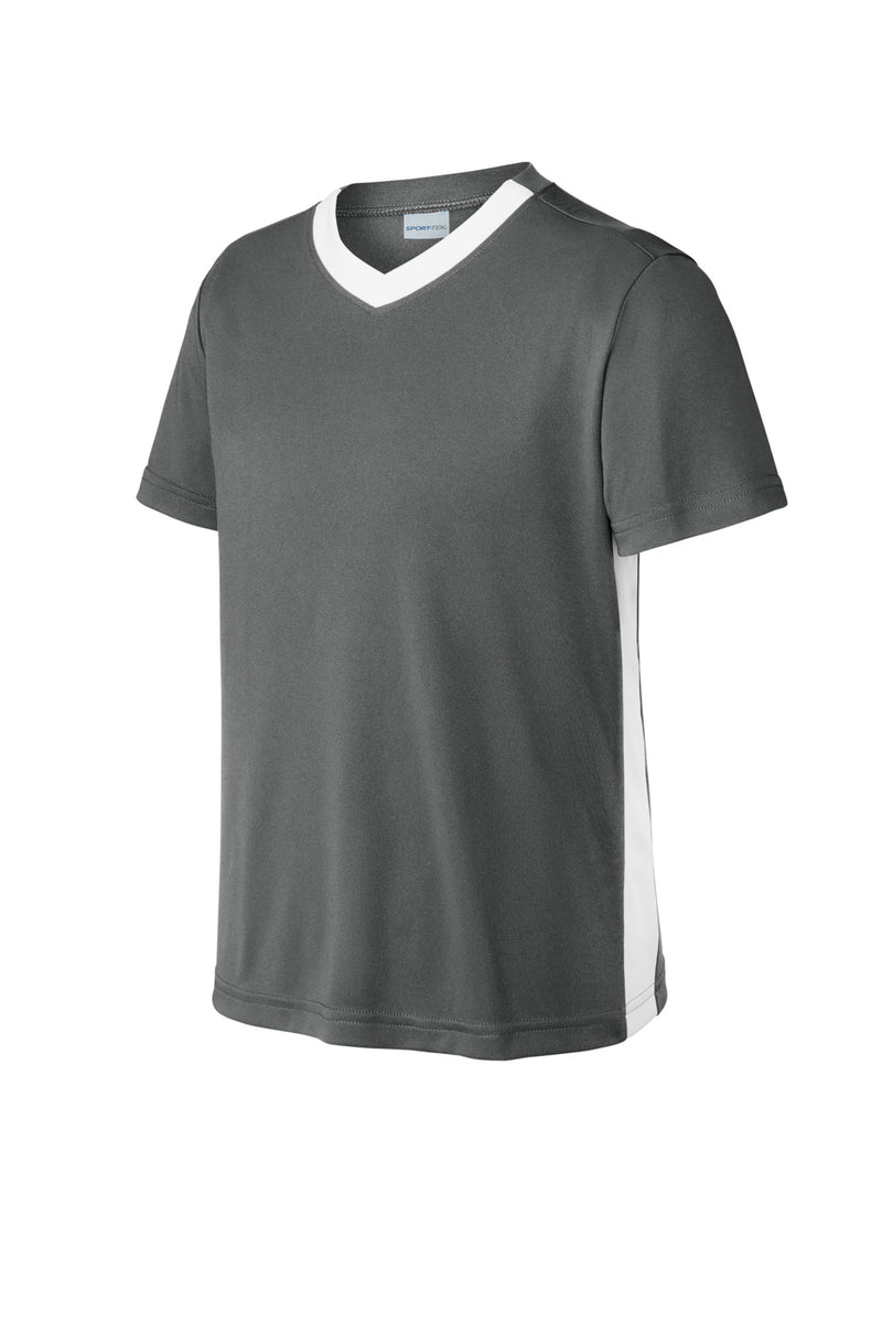 Sport-Tek Youth Competitor United V-Neck - Iron Grey/ White
