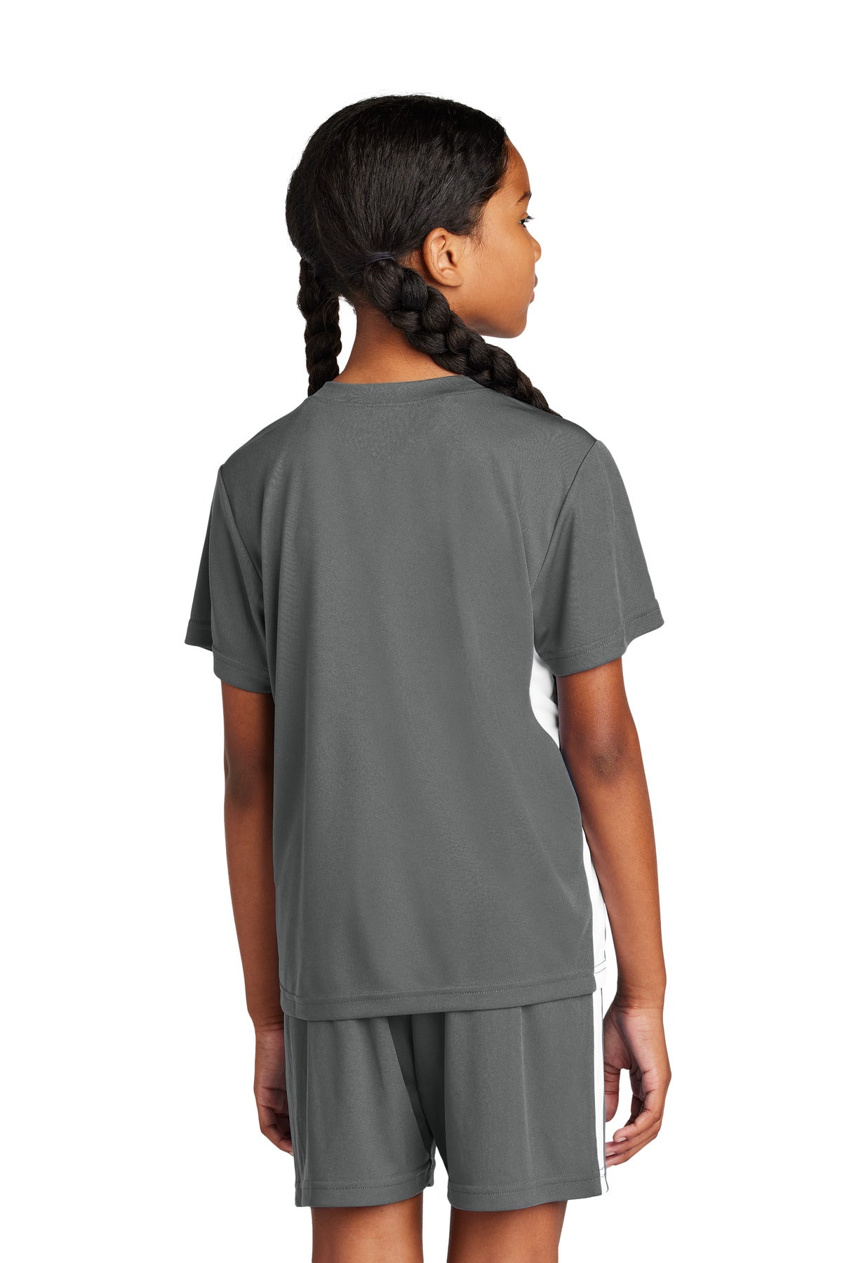 Sport-Tek Youth Competitor United V-Neck - Iron Grey/ White