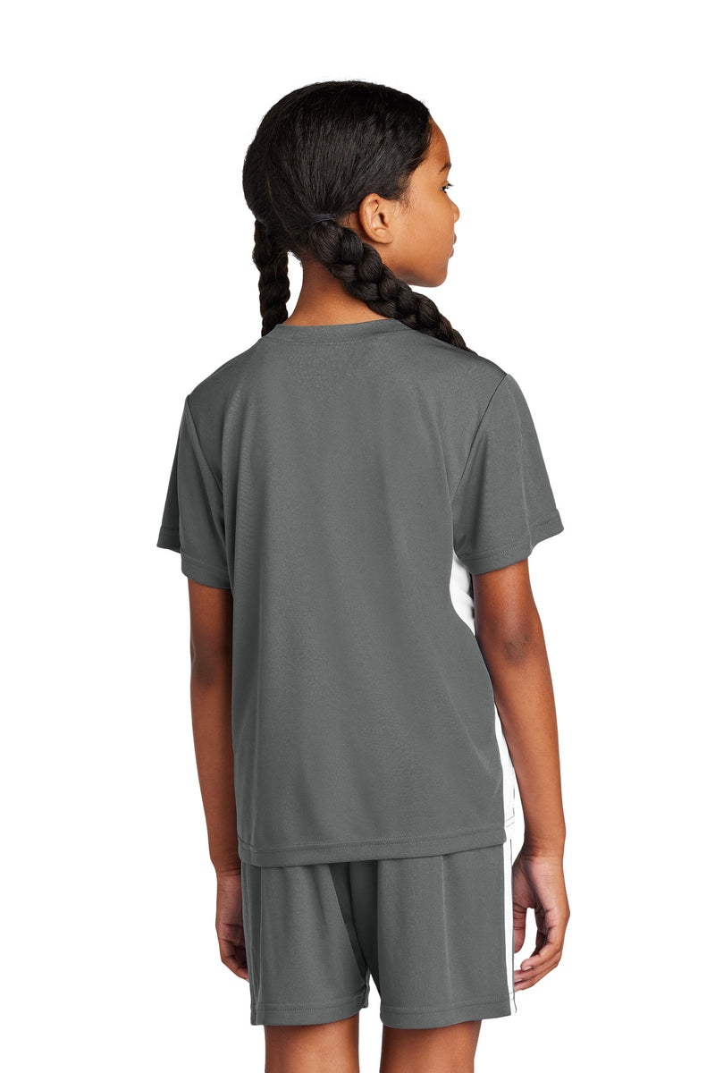 Sport-Tek Youth Competitor United V-Neck - Iron Grey/ White
