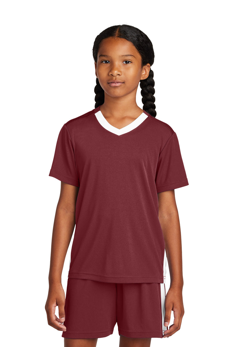 Sport-Tek Youth Competitor United V-Neck - Maroon/ White