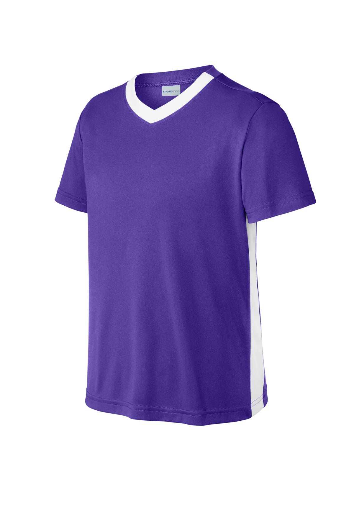 Sport-Tek Youth Competitor United V-Neck - Purple/ White