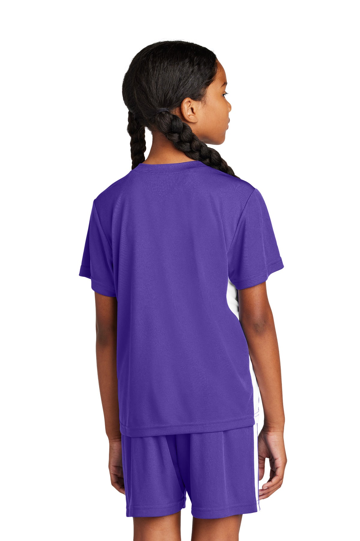 Sport-Tek Youth Competitor United V-Neck - Purple/ White