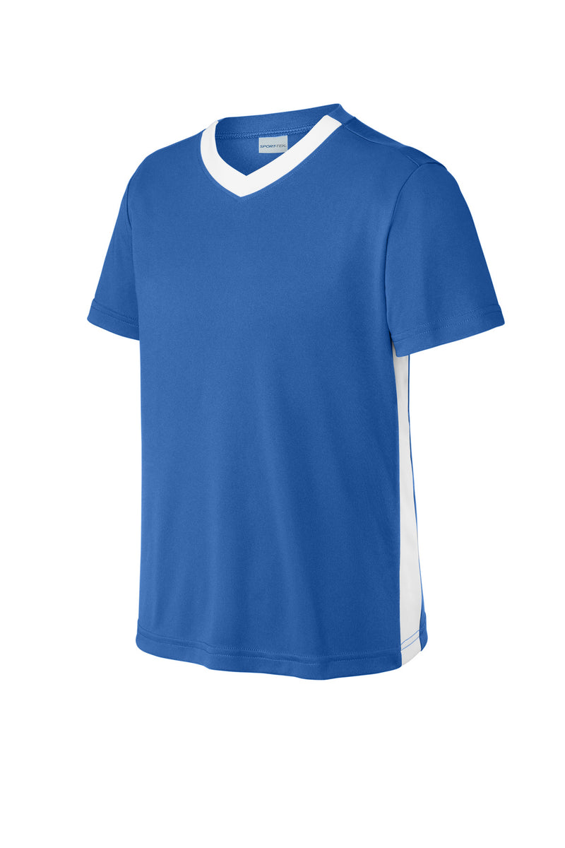 Sport-Tek Youth Competitor United V-Neck - True Royal/ White
