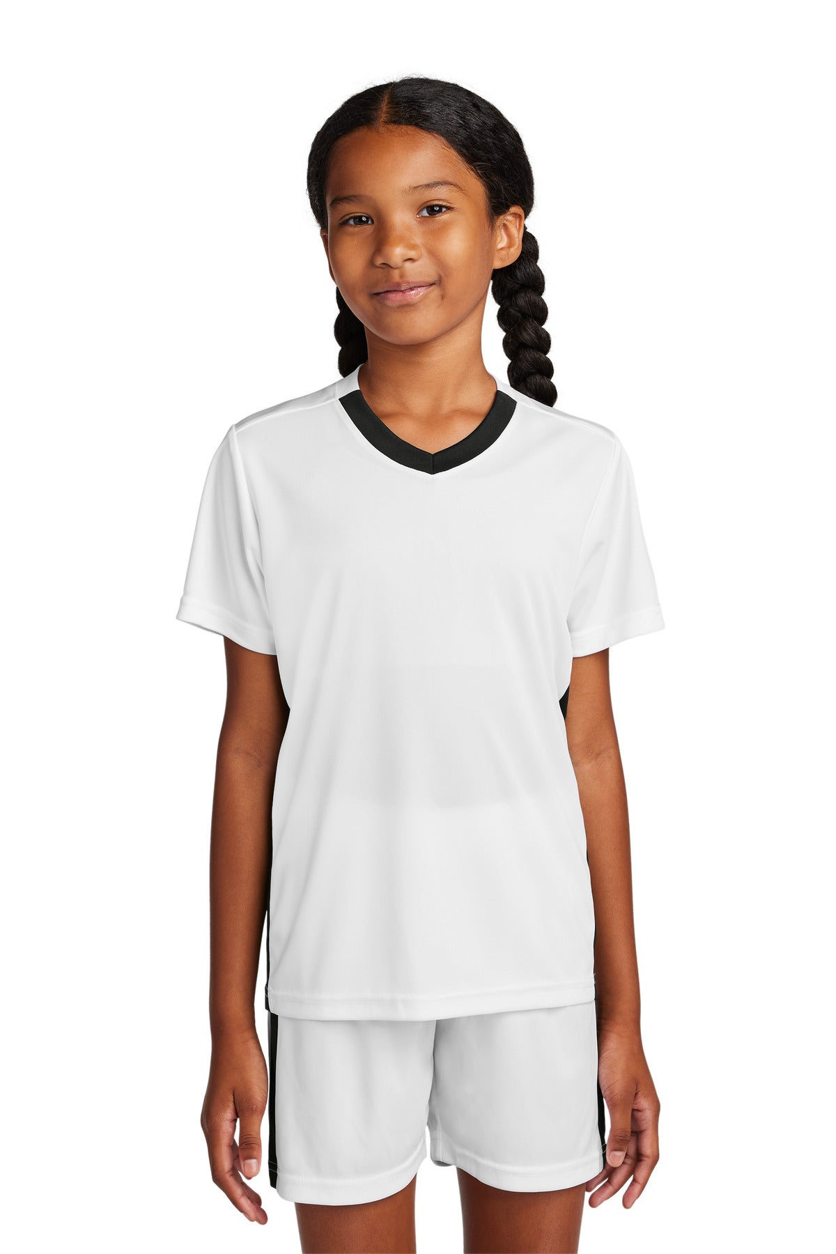 Sport-Tek Youth Competitor United V-Neck - White/ Black