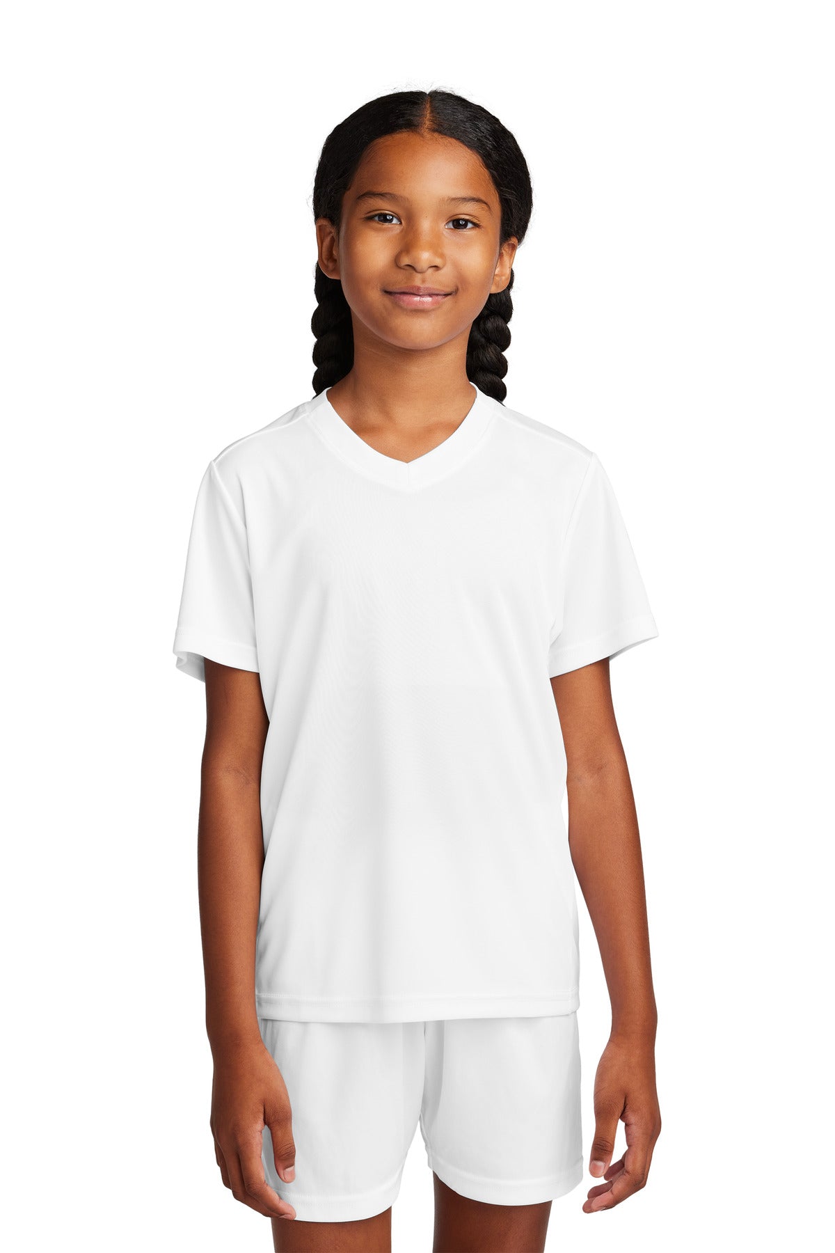 Sport-Tek Youth Competitor United V-Neck - White/ White
