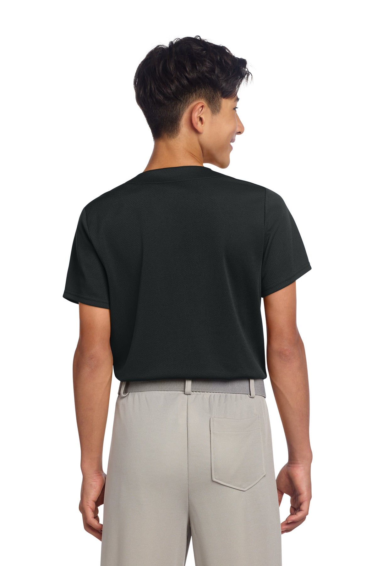 Sport-Tek Youth PosiCharge Tough Mesh Full-Button Jersey - Black