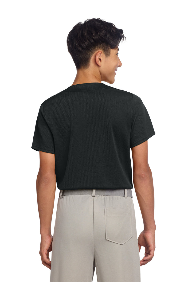 Sport-Tek Youth PosiCharge Tough Mesh Full-Button Jersey - Black