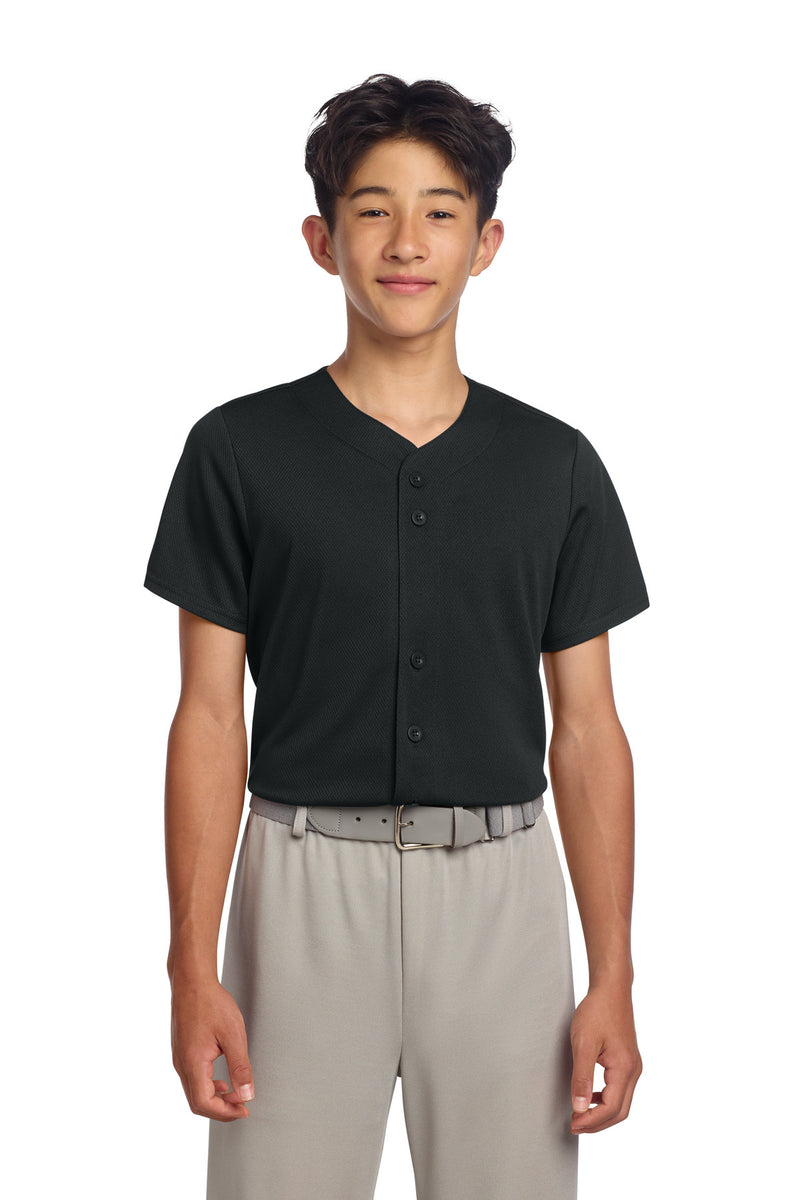 Sport-Tek Youth PosiCharge Tough Mesh Full-Button Jersey - Black