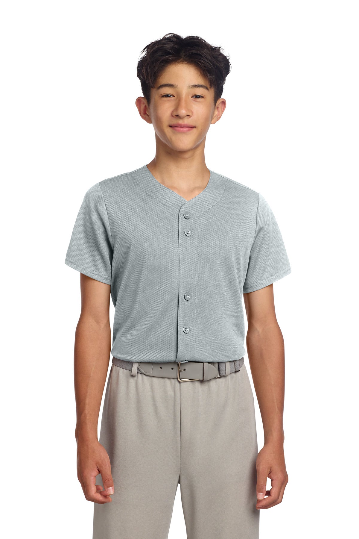 Sport-Tek Youth PosiCharge Tough Mesh Full-Button Jersey - Silver