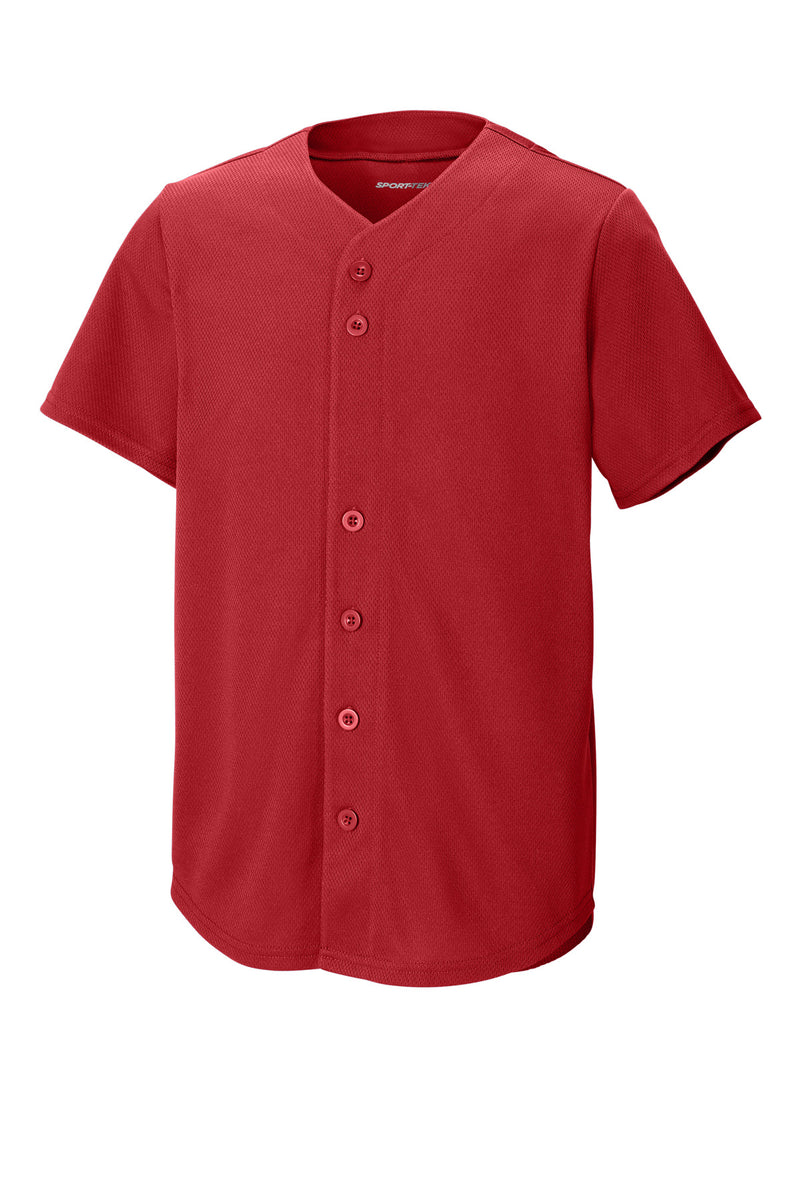 Sport-Tek Youth PosiCharge Tough Mesh Full-Button Jersey - True Red