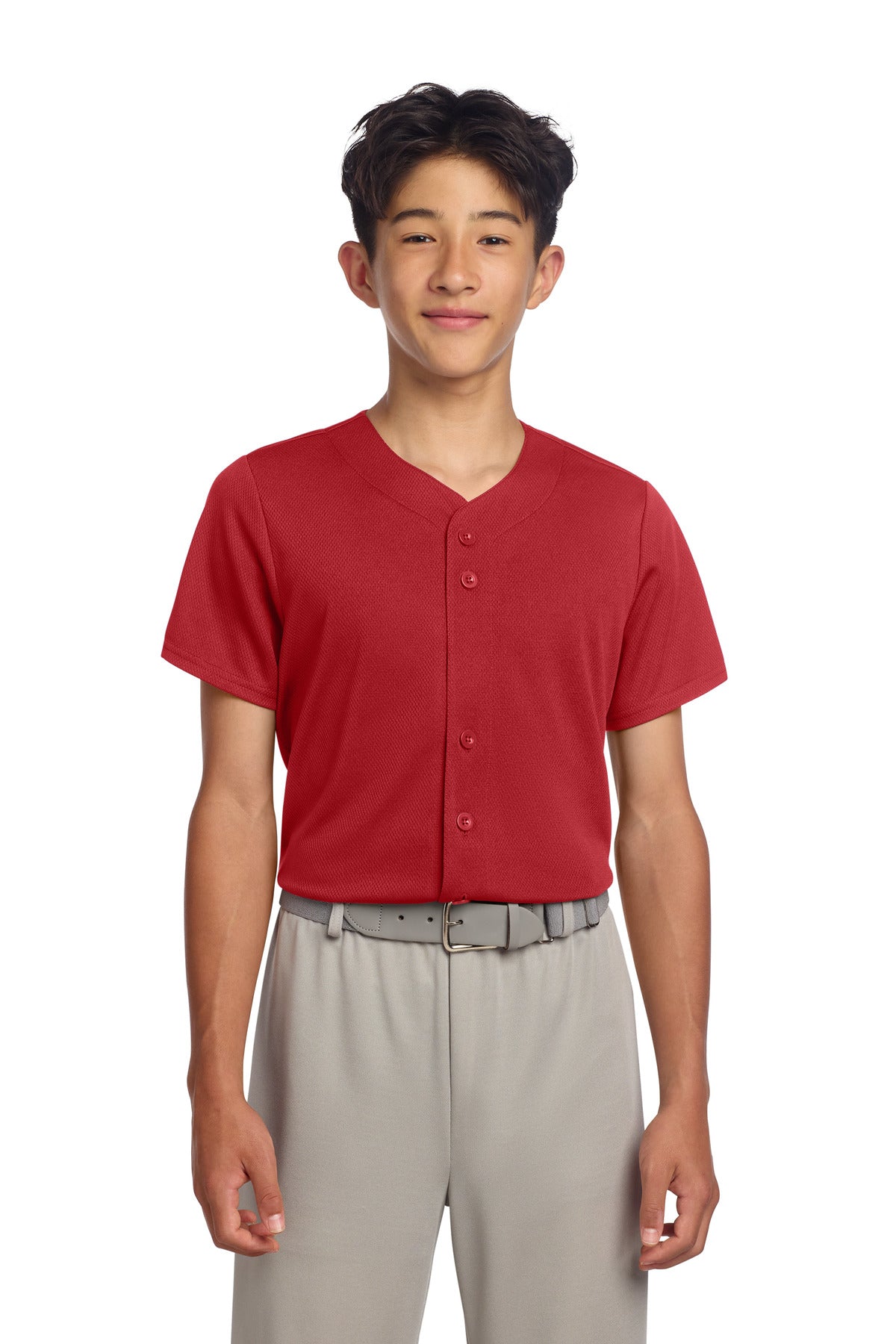 Sport-Tek Youth PosiCharge Tough Mesh Full-Button Jersey - True Red