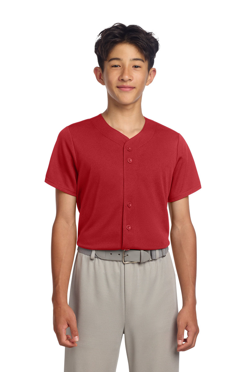 Sport-Tek Youth PosiCharge Tough Mesh Full-Button Jersey - True Red