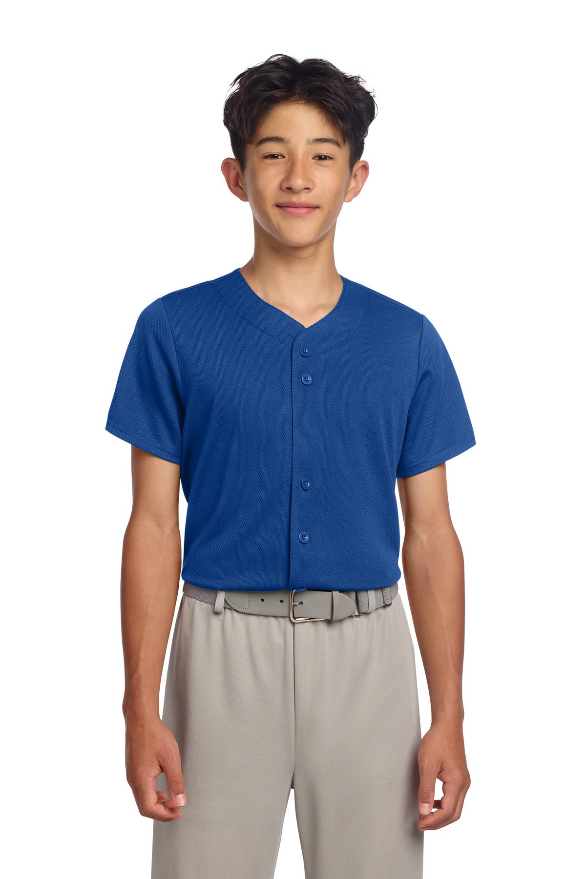 Sport-Tek Youth PosiCharge Tough Mesh Full-Button Jersey - True Royal