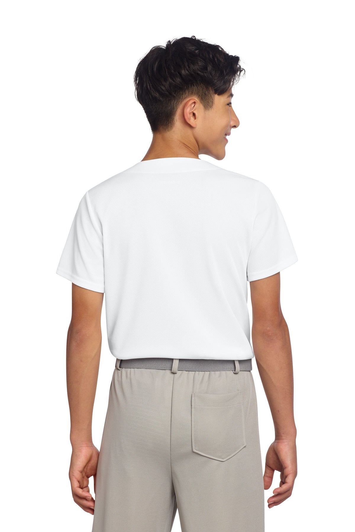 Sport-Tek Youth PosiCharge Tough Mesh Full-Button Jersey - White