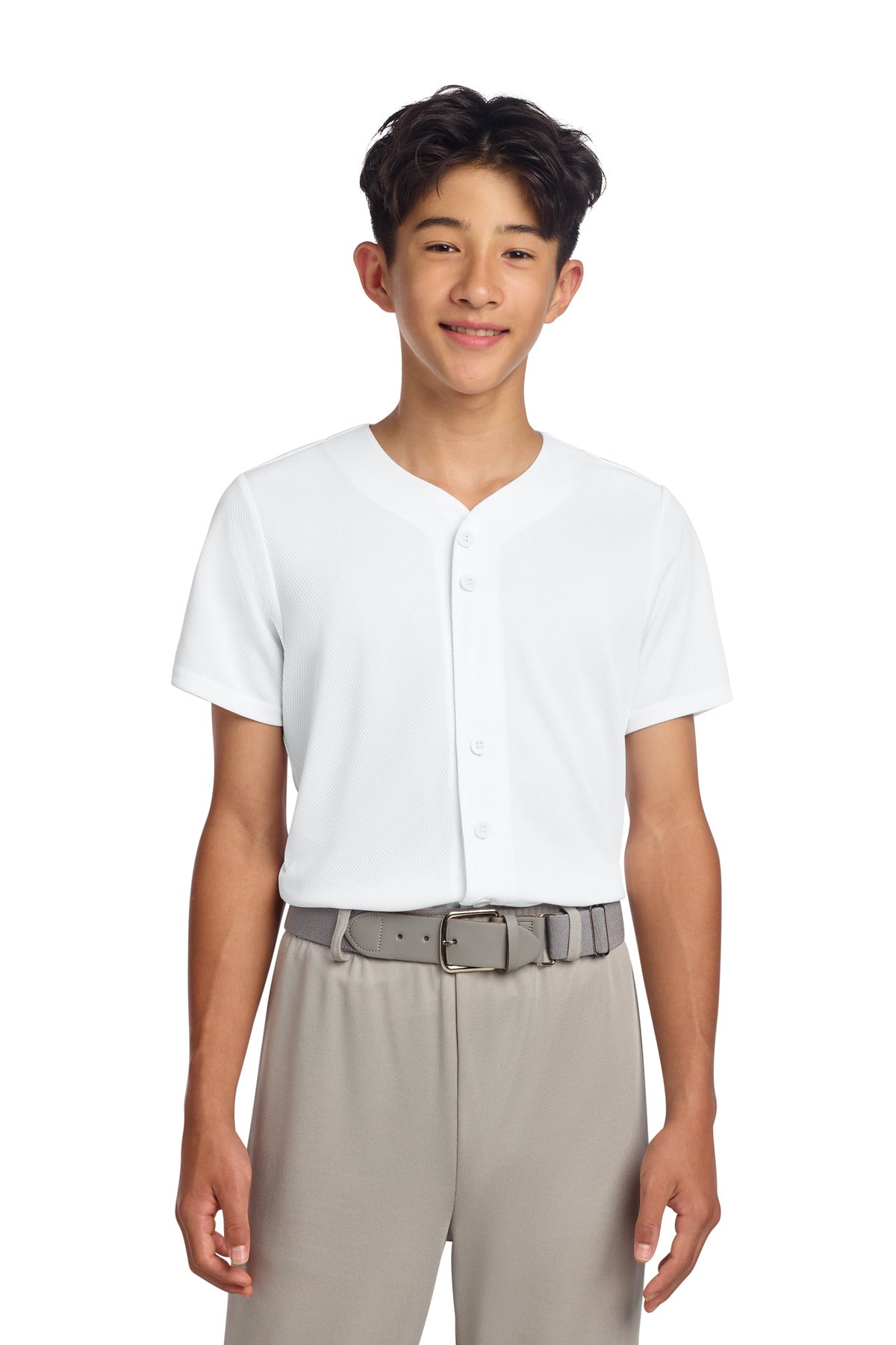 Sport-Tek Youth PosiCharge Tough Mesh Full-Button Jersey - White