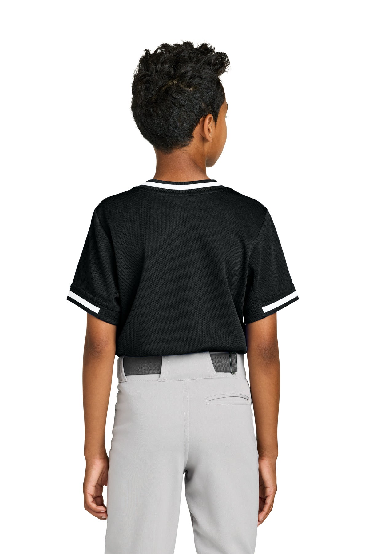 Sport-Tek Youth Tough Mesh V-Neck Baseball Jersey - Black