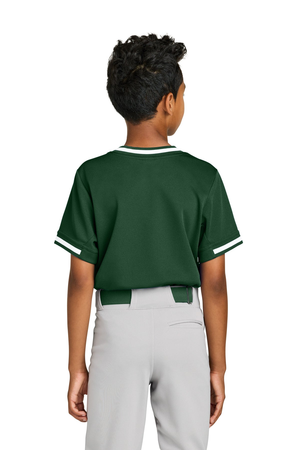 Sport-Tek Youth Tough Mesh V-Neck Baseball Jersey - Forest Green