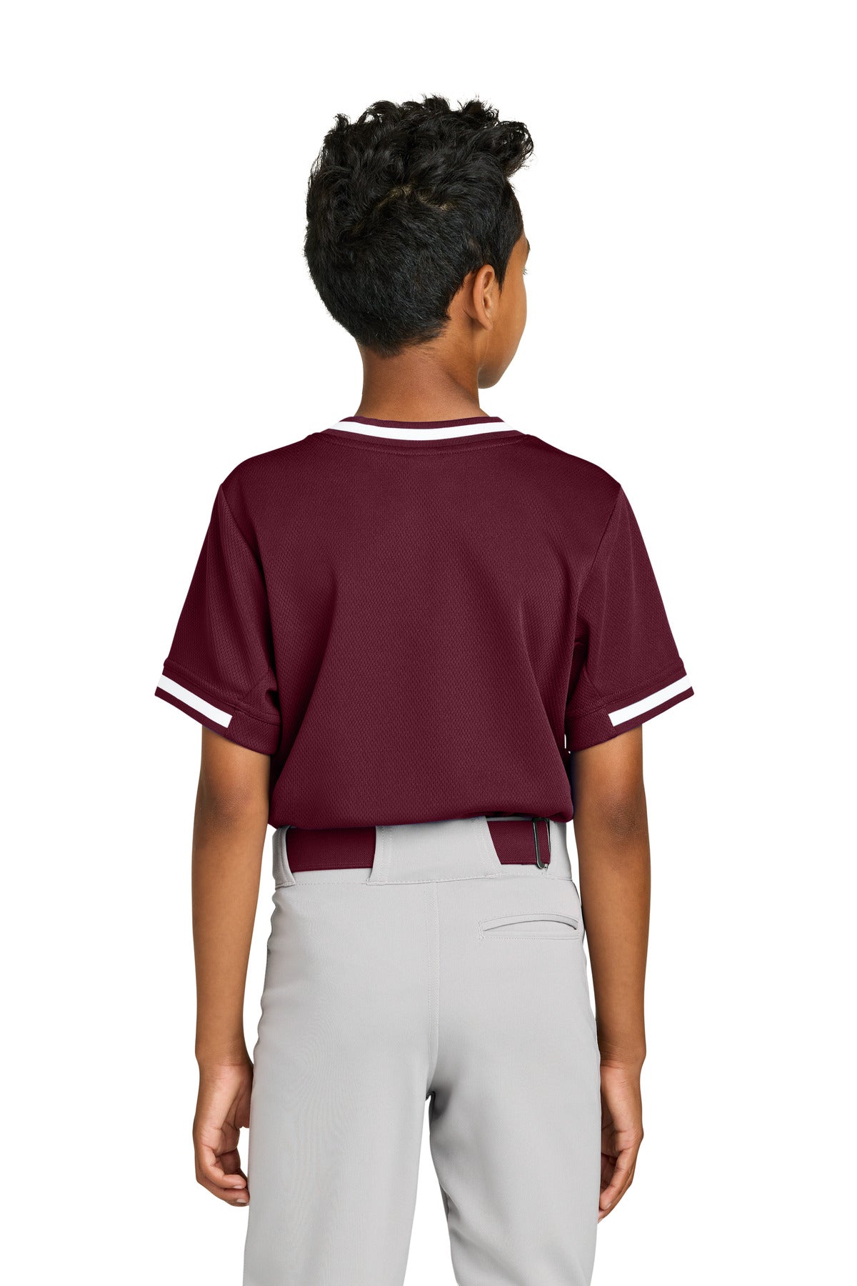 Sport-Tek Youth Tough Mesh V-Neck Baseball Jersey - Maroon
