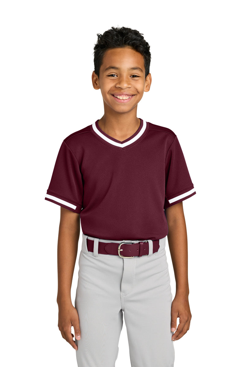 Sport-Tek Youth Tough Mesh V-Neck Baseball Jersey - Maroon